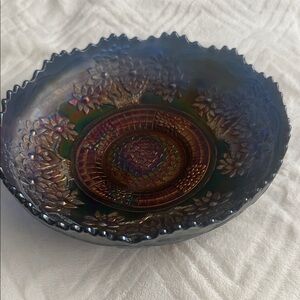 Elegant Multicolor Floral Ceramic Carnival Glass  Bowl